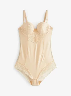 Pastel Rose Nude Firm Tummy Control Cupped Lace Body