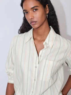 Pastel Stripe Relaxed 100% Cotton Button Down Casual Long Sleeve Shirt
