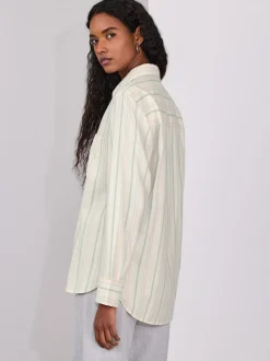 Pastel Stripe Relaxed 100% Cotton Button Down Casual Long Sleeve Shirt