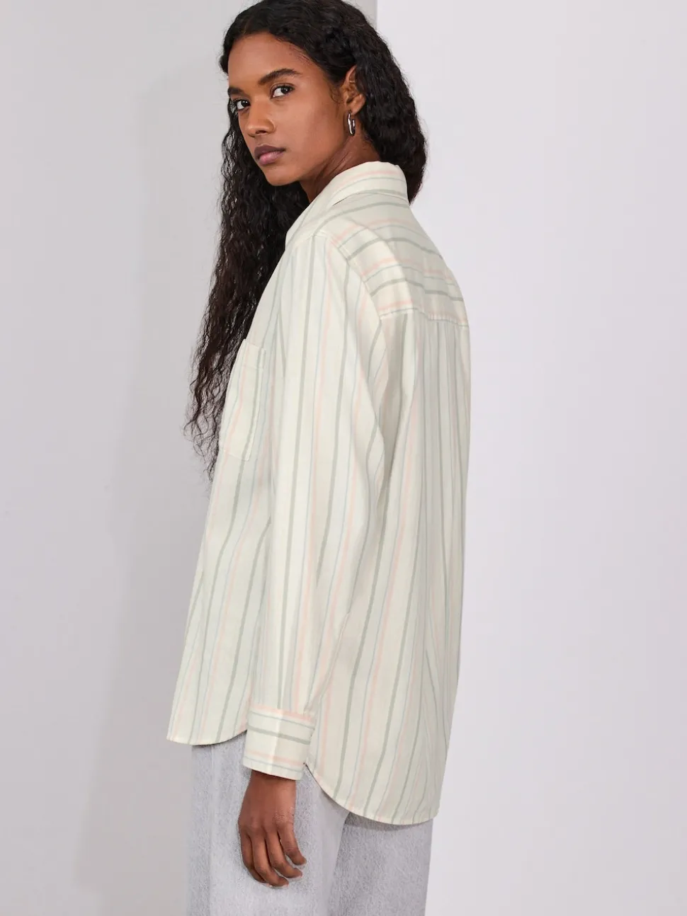 Pastel Stripe Relaxed 100% Cotton Button Down Casual Long Sleeve Shirt
