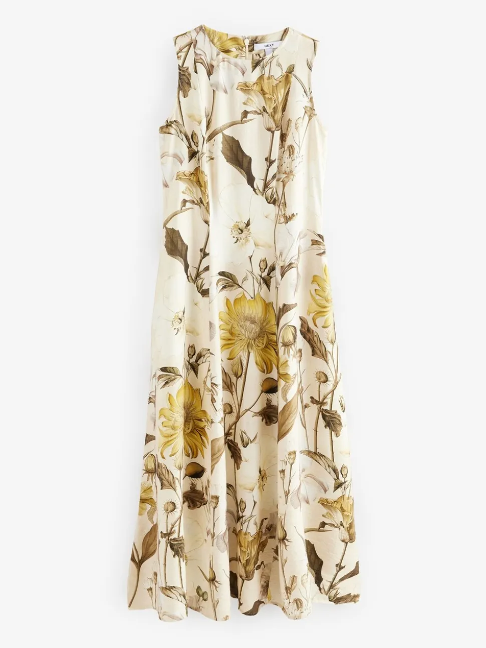 Pastel Yellow Floral Print Sleeveless Column A-Line Maxi Dress