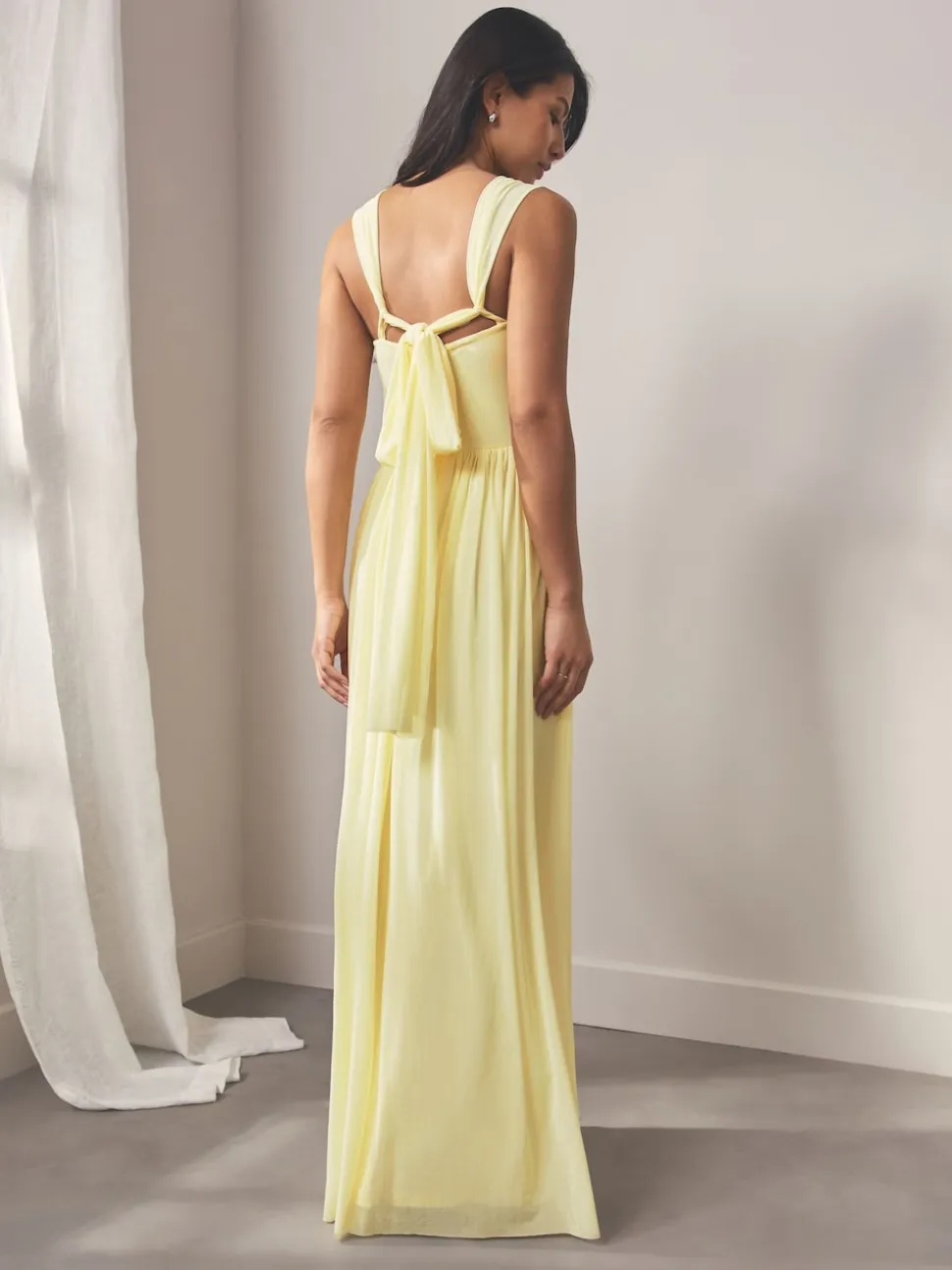 Pastel Yellow Mesh Multiway Wedding Guest Bridesmaid Maxi Dress