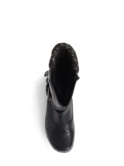 Pavers Black Knitted Cuff Buckle Slouch Mid-Calf Boots