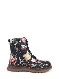 Pavers Black Lace Up Floral Boots