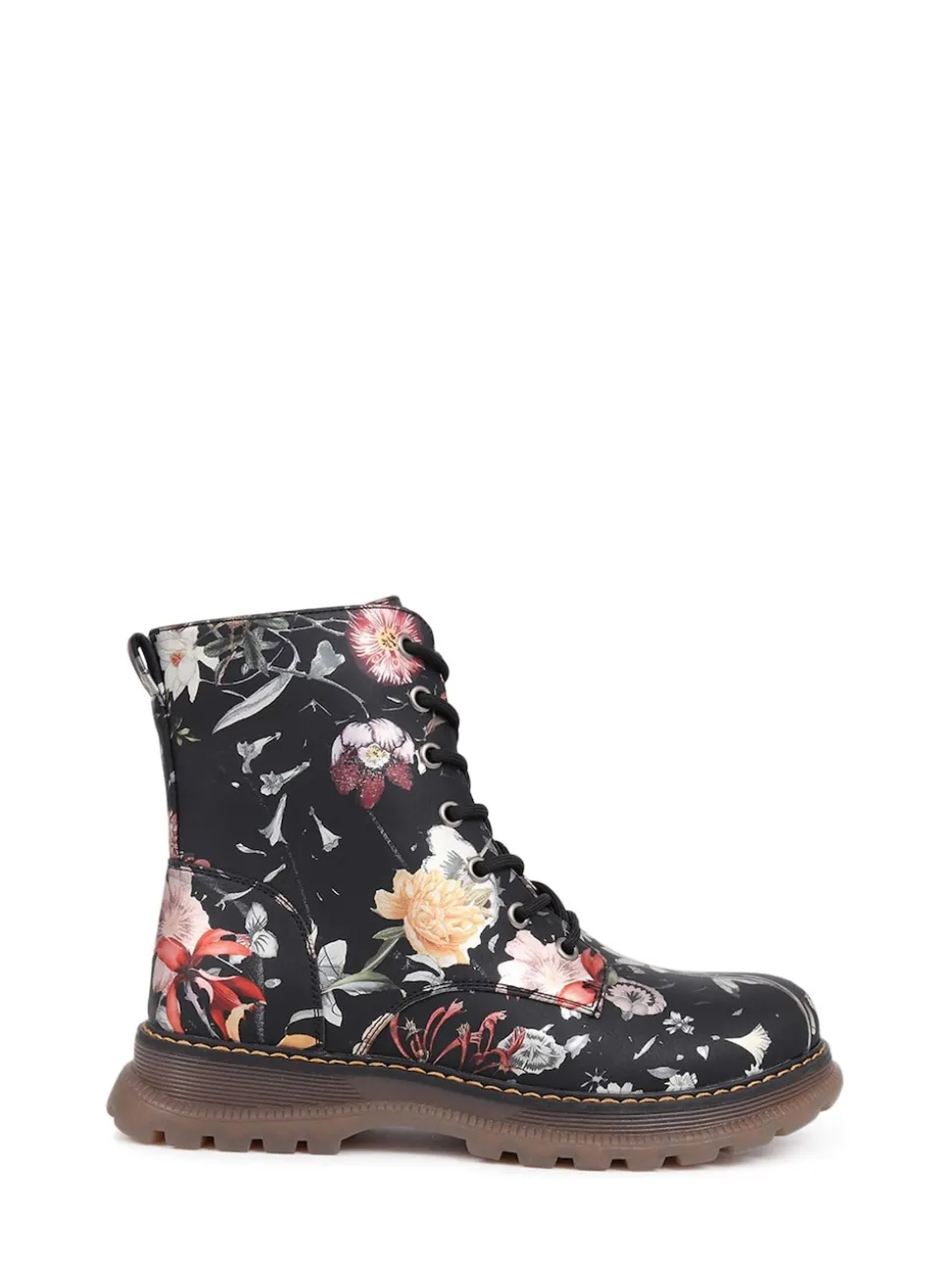 Pavers Black Lace Up Floral Boots
