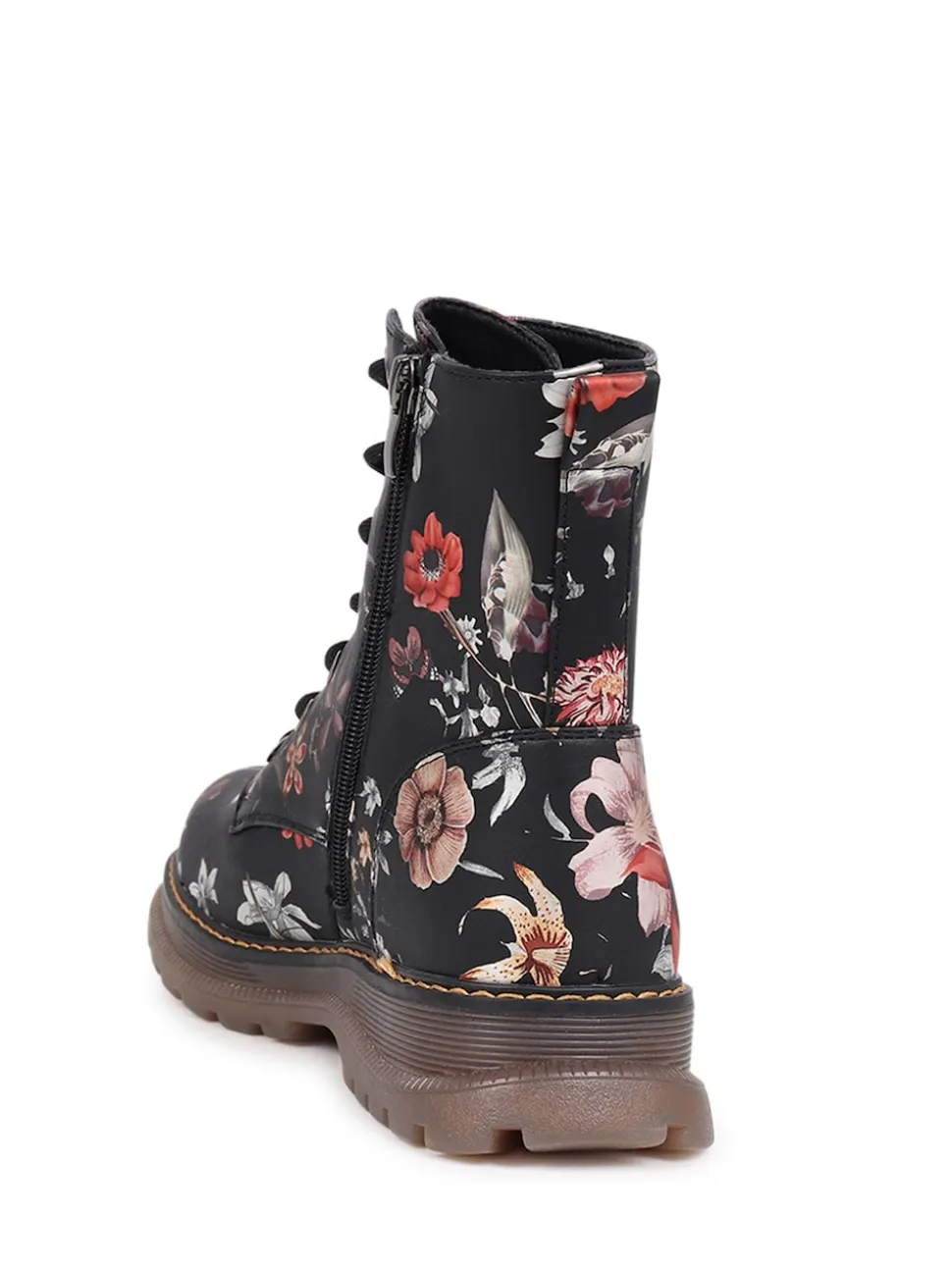 Pavers Black Lace Up Floral Boots