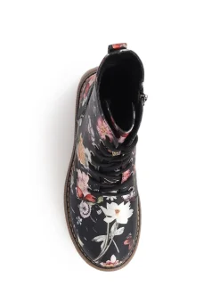 Pavers Black Lace Up Floral Boots
