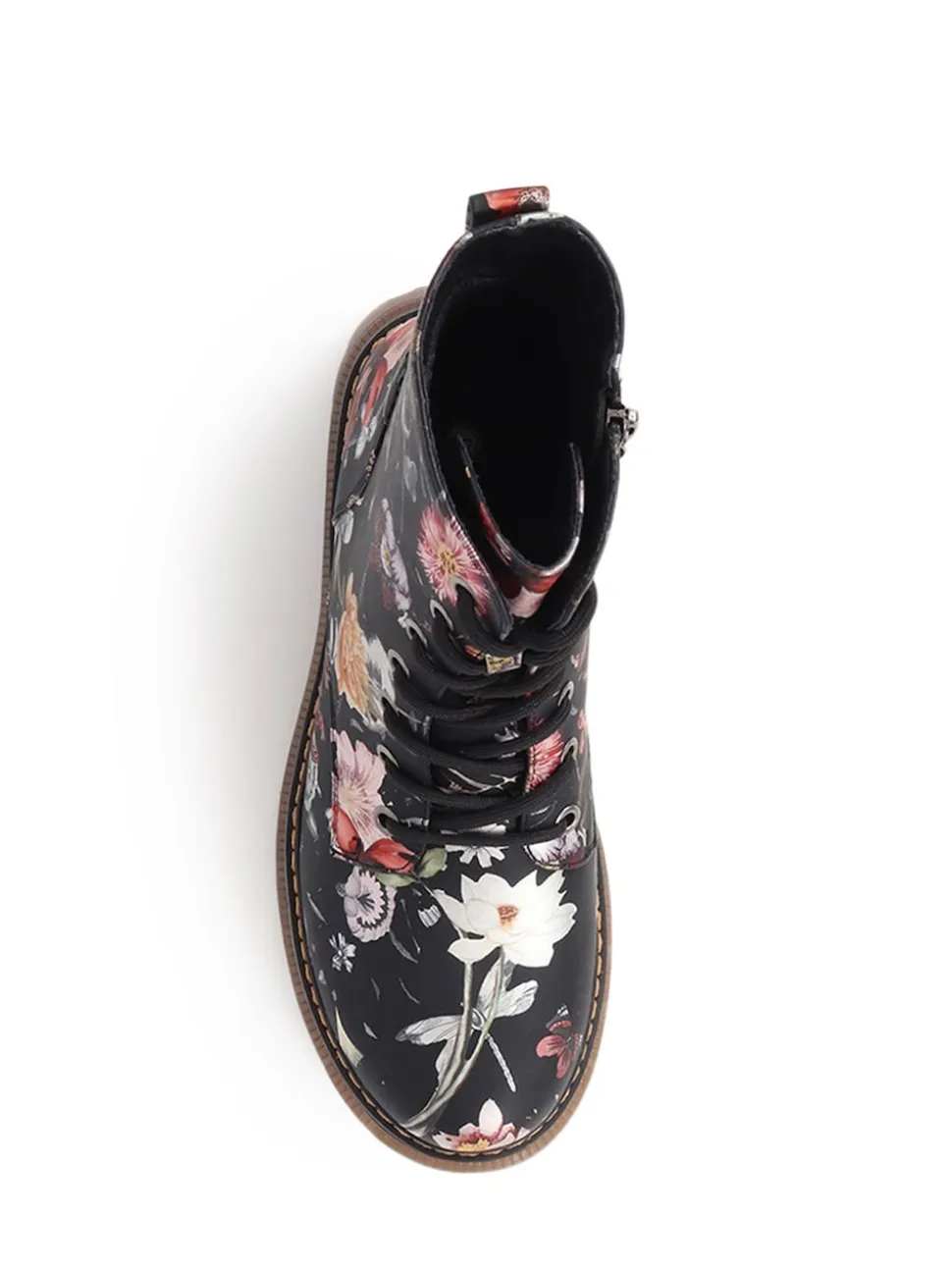 Pavers Black Lace Up Floral Boots