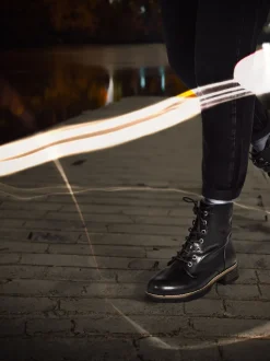 Pavers Black Ladies Lace-Up Ankle Boots