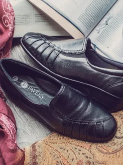 Pavers Black Ladies Wide Fit Leather Slip-On Shoes