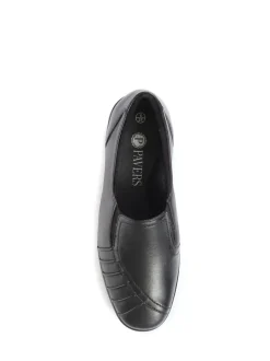 Pavers Black Ladies Wide Fit Leather Slip-On Shoes