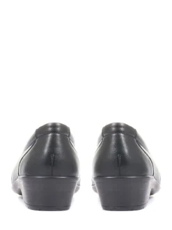 Pavers Black Ladies Wide Fit Leather Slip-On Shoes