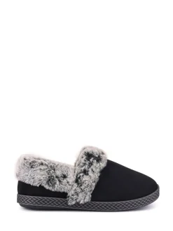 Pavers Black Warm Lined Memory Foam Slippers
