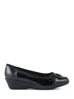 Pavers Black Wide Fit Flexible Wedge Heel Pumps