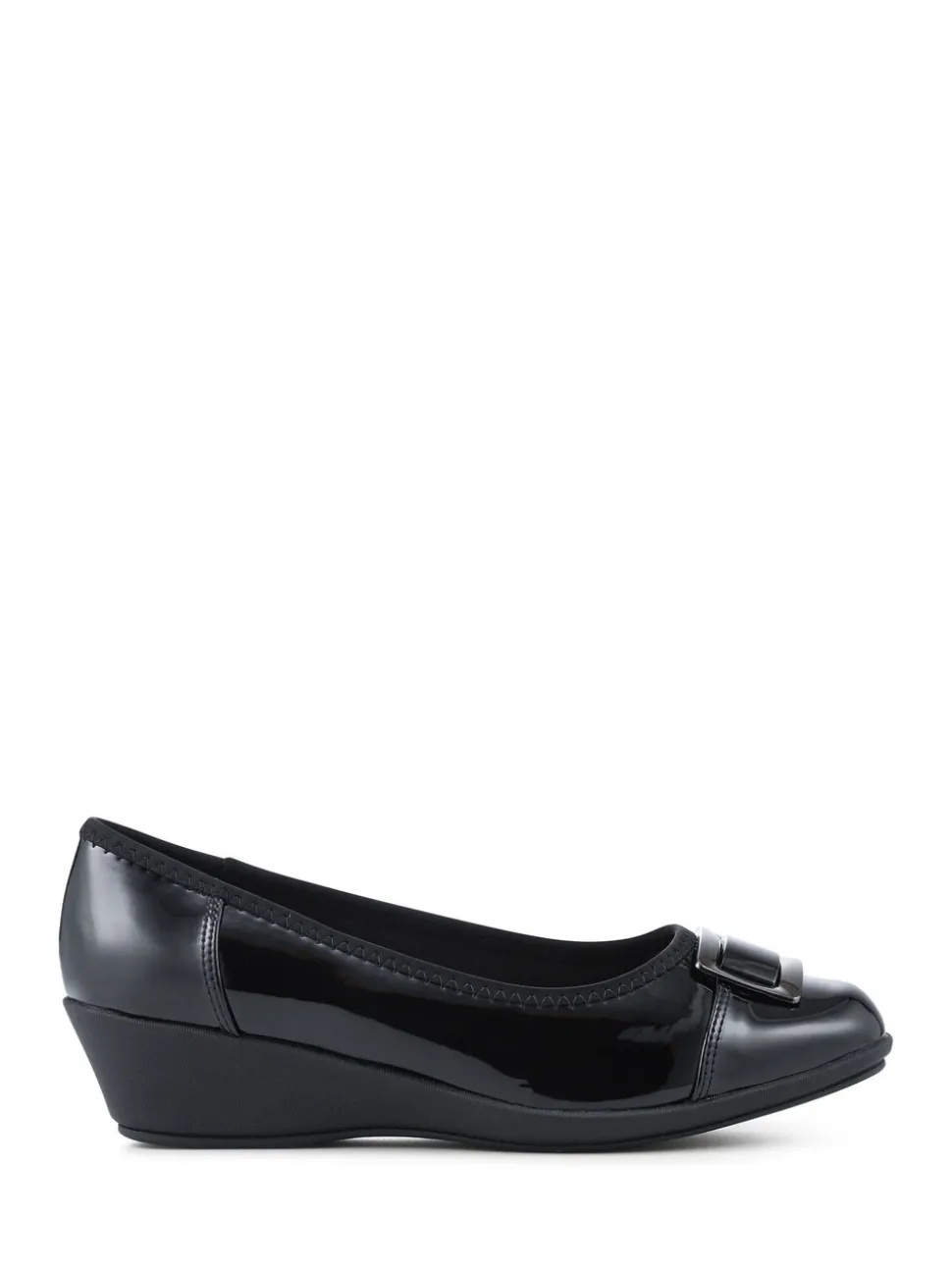Pavers Black Wide Fit Flexible Wedge Heel Pumps