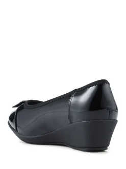Pavers Black Wide Fit Flexible Wedge Heel Pumps