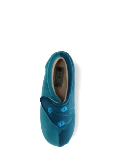 Pavers Blue Teal Wide Fit Ladies Touch Fasten Full Slippers With Permalose Sole