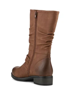 Pavers Brown Buckle-Detailed Calf Length Boots