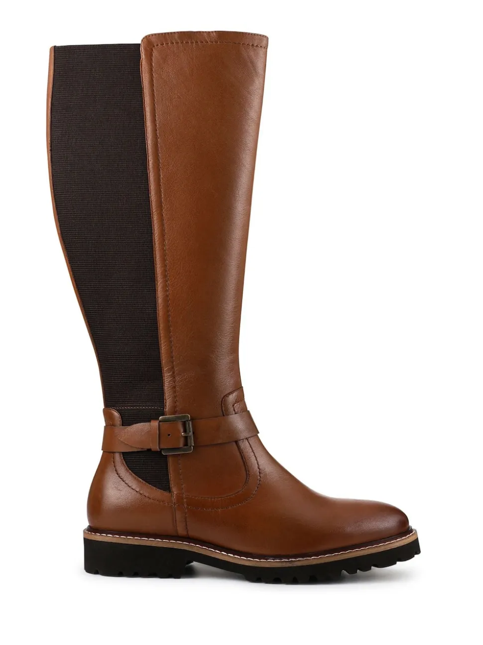 Pavers Brown Leather Elastic-Fit Grippy Long Boots
