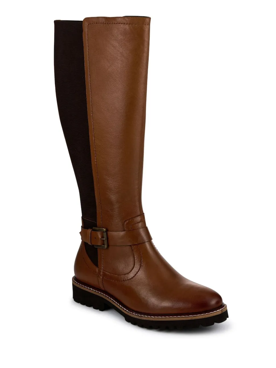 Pavers Brown Leather Elastic-Fit Grippy Long Boots