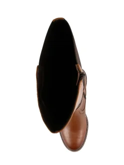 Pavers Brown Leather Elastic-Fit Grippy Long Boots