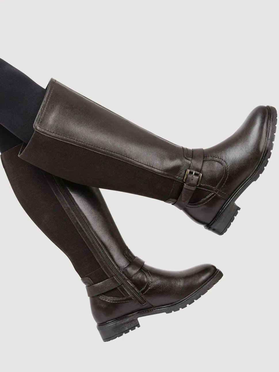 Pavers Brown Wide Fit Leather Elasticated Long Boots