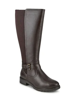 Pavers Brown Wide Fit Leather Elasticated Long Boots