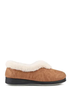 Pavers Brown Wide Fit Memory Foam Cosy Slippers