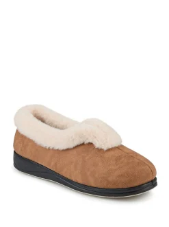 Pavers Brown Wide Fit Memory Foam Cosy Slippers