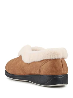 Pavers Brown Wide Fit Memory Foam Cosy Slippers