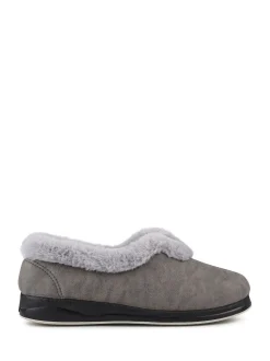 Pavers Grey Wide Fit Memory Foam Cosy Slippers