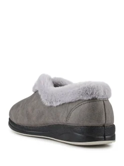 Pavers Grey Wide Fit Memory Foam Cosy Slippers