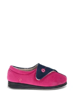 Pavers Navy Raspberry Wide Fit Ladies Touch Fasten Full Slippers With Permalose Sole