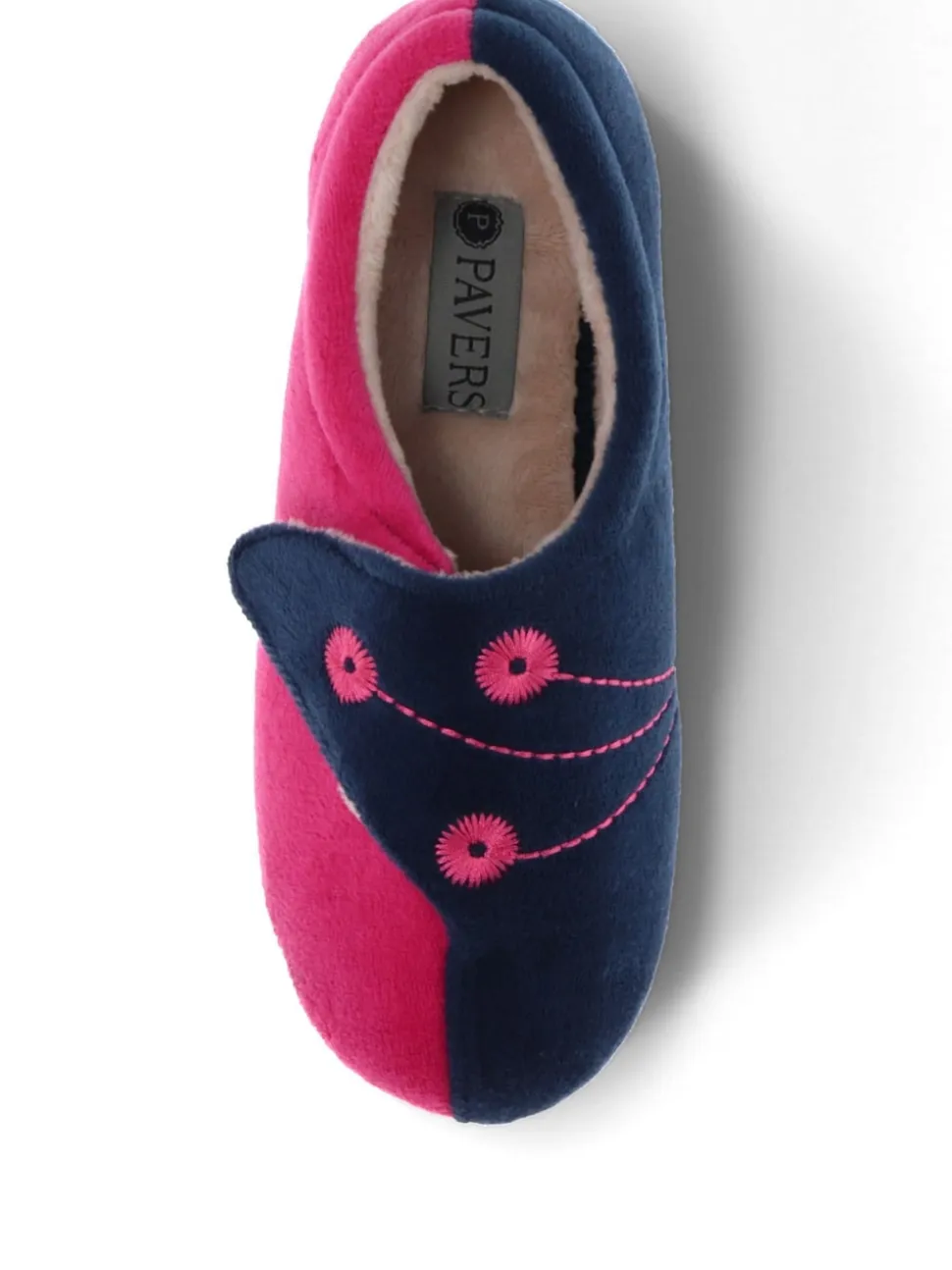 Pavers Navy Raspberry Wide Fit Ladies Touch Fasten Full Slippers With Permalose Sole