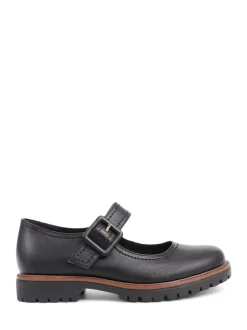 Pavers Plain Black Mary Jane Buckle Shoes with Chunky Sole