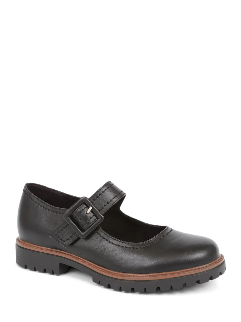 Pavers Plain Black Mary Jane Buckle Shoes with Chunky Sole