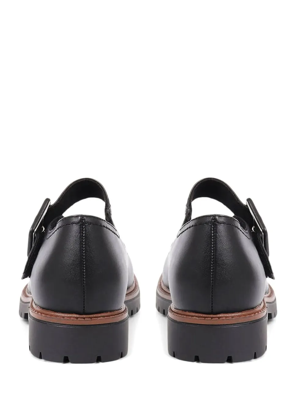 Pavers Plain Black Mary Jane Buckle Shoes with Chunky Sole