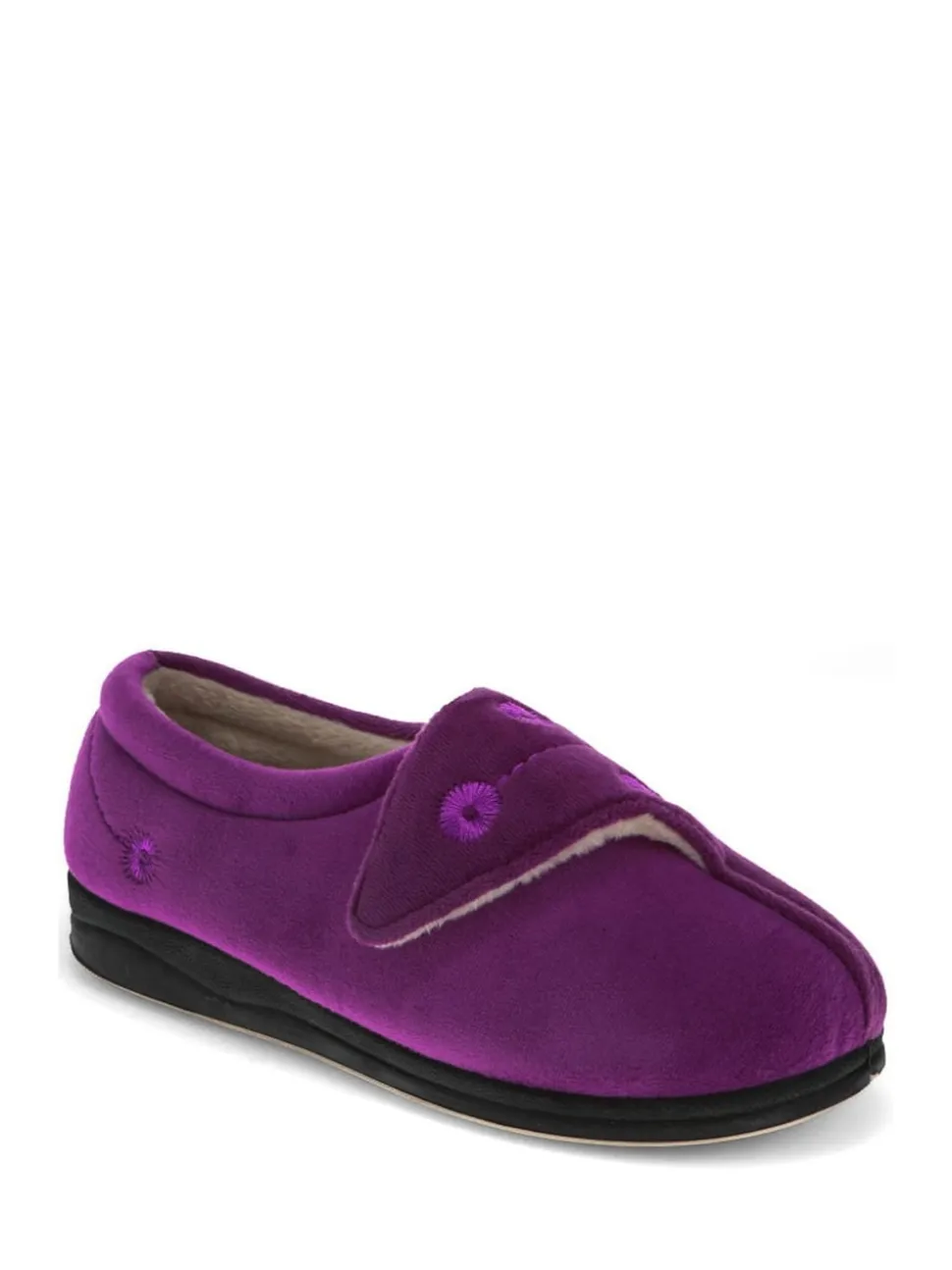 Pavers Purple Wide Fit Ladies Touch Fasten Full Slippers With Permalose Sole