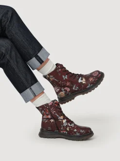 Pavers Red Lace Up Floral Boots
