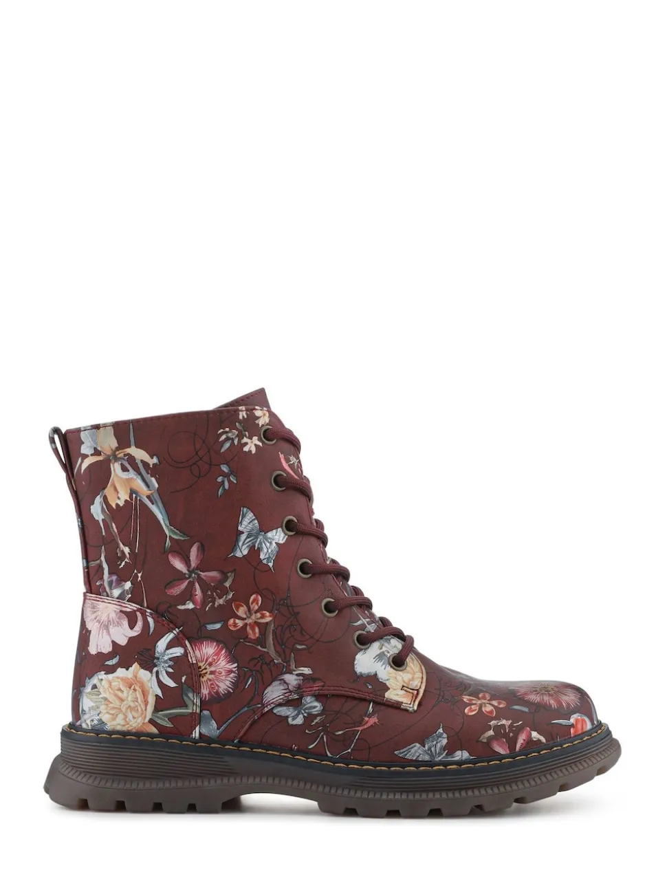 Pavers Red Lace Up Floral Boots