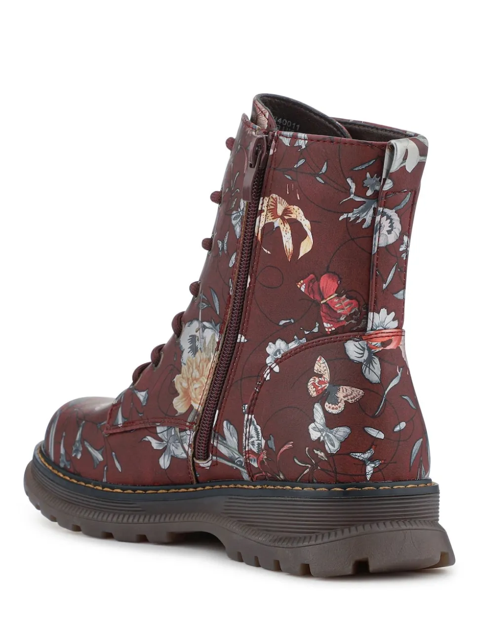 Pavers Red Lace Up Floral Boots
