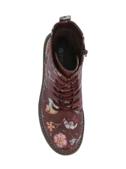 Pavers Red Lace Up Floral Boots