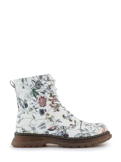 Pavers White Lace Up Floral Boots