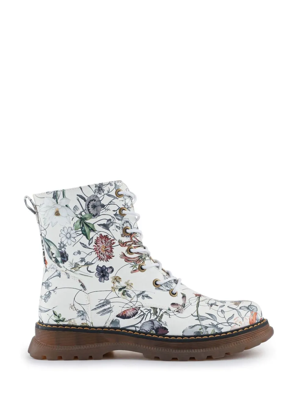Pavers White Lace Up Floral Boots