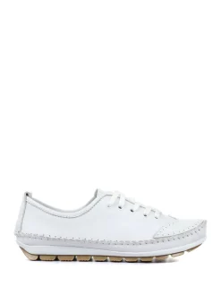Pavers White Ladies Leather Lace-Up Trainers