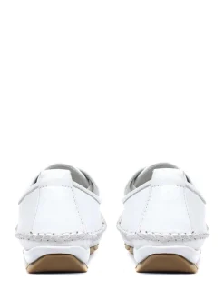 Pavers White Ladies Leather Lace-Up Trainers