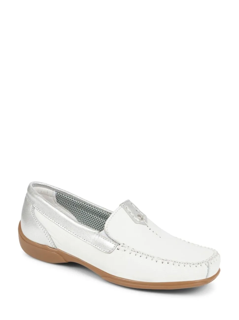 Pavers White-Silver Leather Moccasins