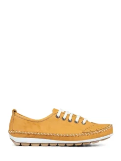 Pavers Yellow Ladies Leather Lace-Up Trainers