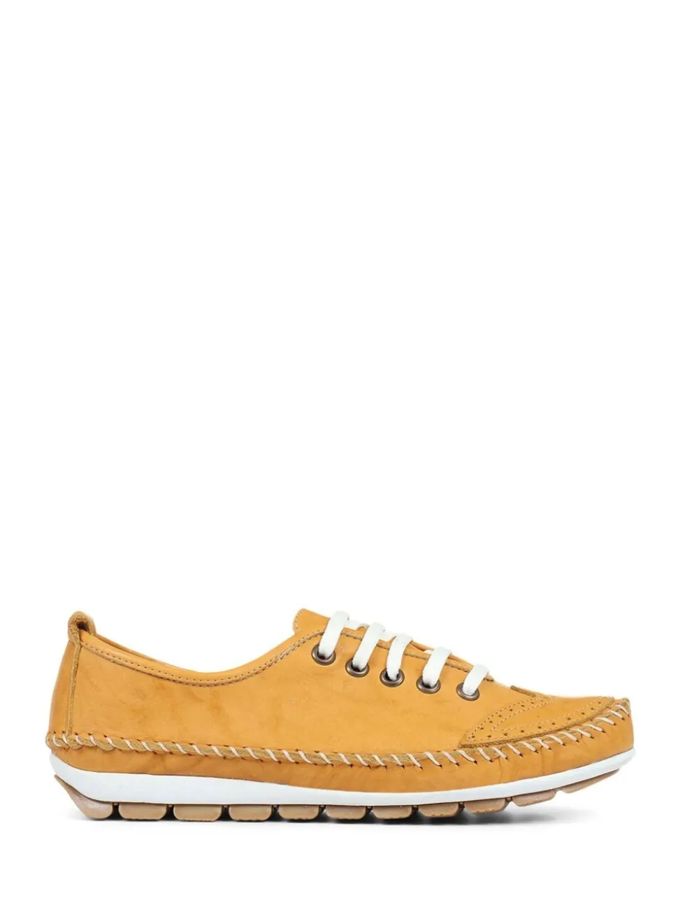 Pavers Yellow Ladies Leather Lace-Up Trainers