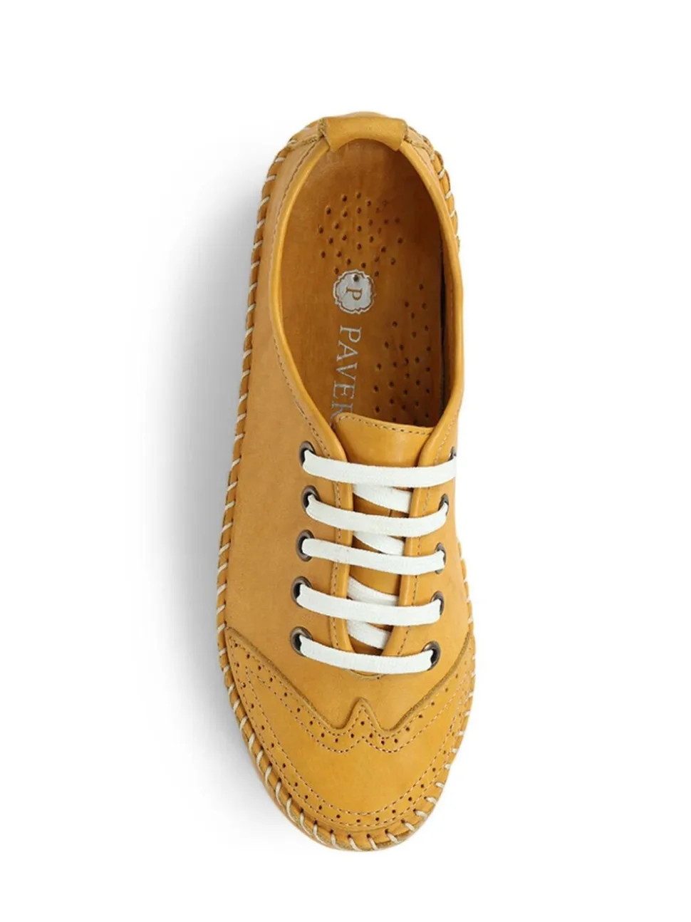 Pavers Yellow Ladies Leather Lace-Up Trainers